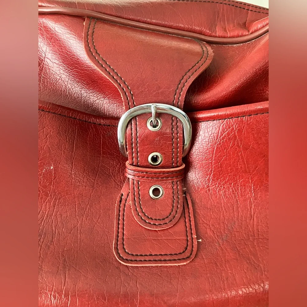 Sears Vintage Travel Bag, Burgundy Leather, YKK Zippers, 44” Adj. Strap